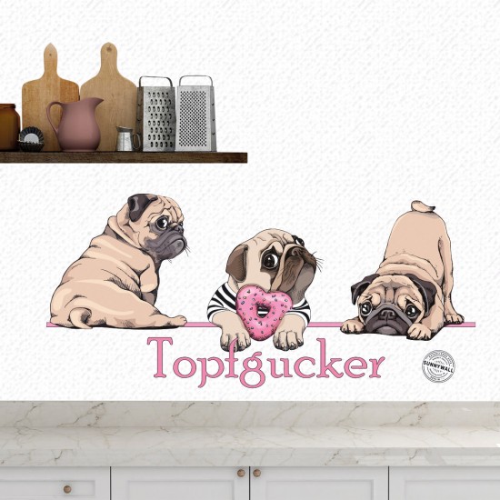 Wandtattoo Aufkleber Mops Topfgucker Hund