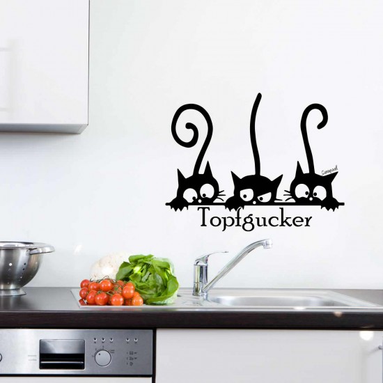Wandtattoo Topfgucker Katze cat Kochen Küche Essen Wandsticker